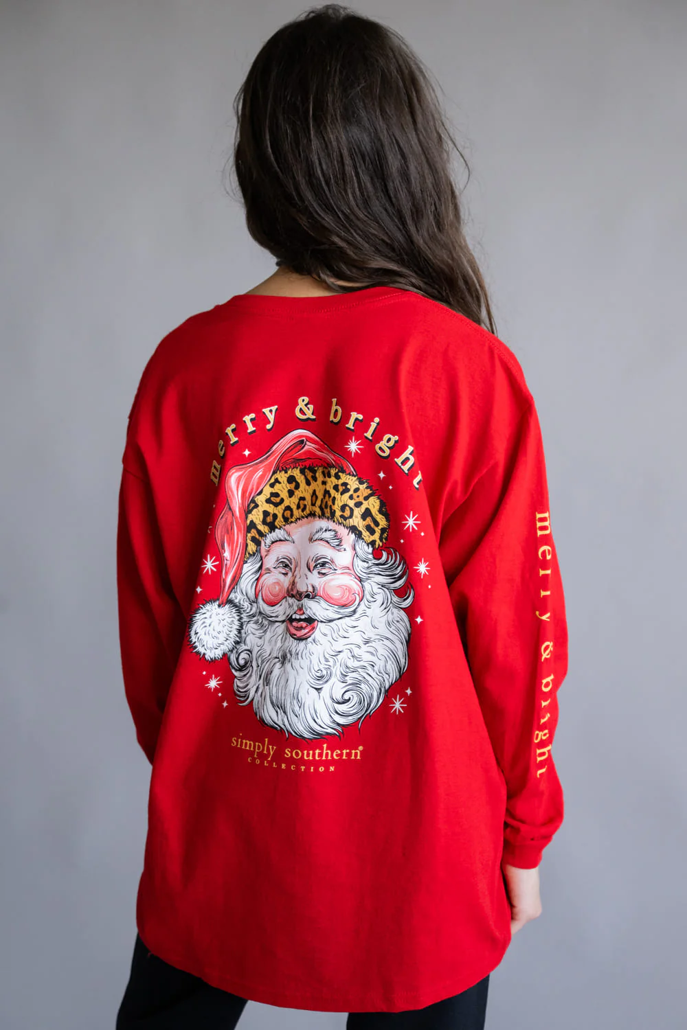 Simply Southern Youth Leopard Hat Santa Long Sleeve T-Shirt for Girls in Red | YTH-LS-LEOSANTA-RED - Image 3