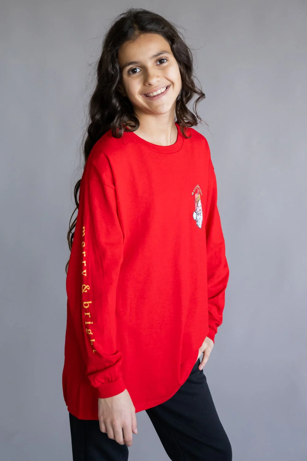 Simply Southern Youth Leopard Hat Santa Long Sleeve T-Shirt for Girls in Red | YTH-LS-LEOSANTA-RED - Image 4