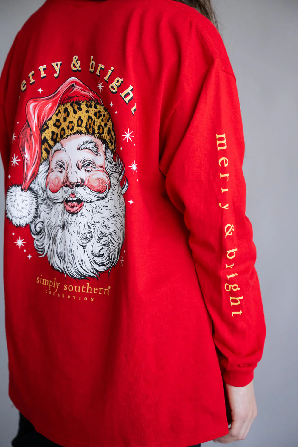 Simply Southern Youth Leopard Hat Santa Long Sleeve T-Shirt for Girls in Red | YTH-LS-LEOSANTA-RED - Image 5