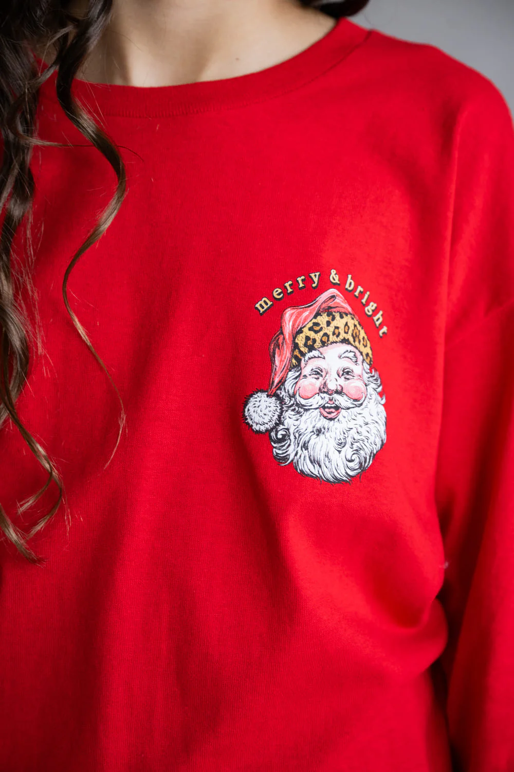 Simply Southern Youth Leopard Hat Santa Long Sleeve T-Shirt for Girls in Red | YTH-LS-LEOSANTA-RED - Image 6