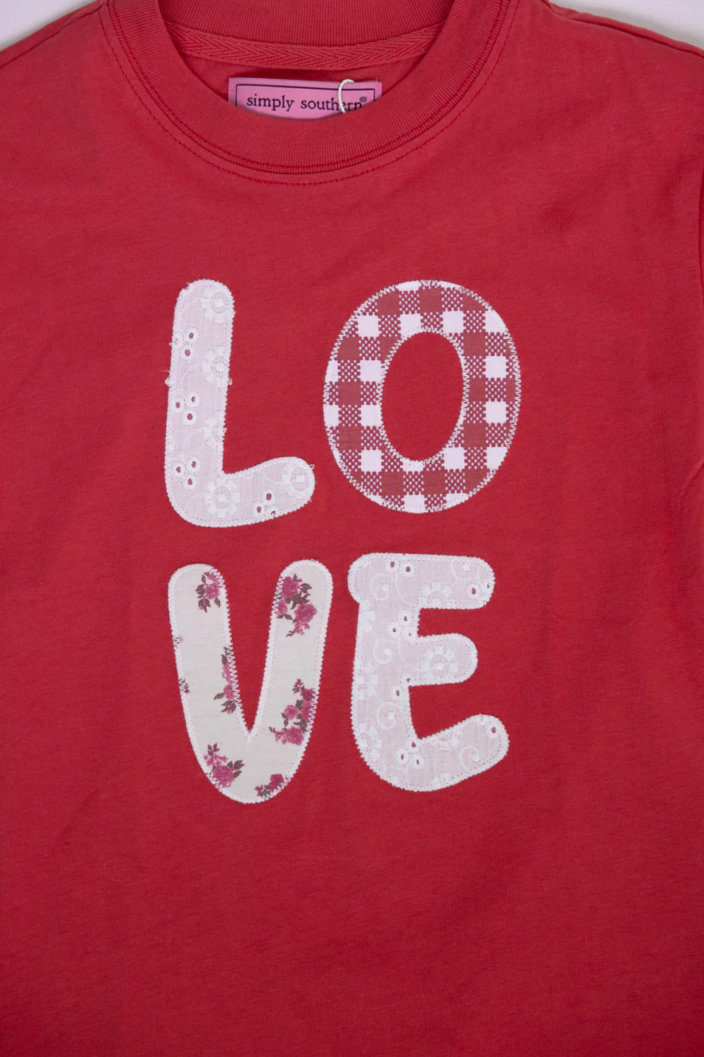 Simply Southern Youth Love Patch T-Shirt for Girls in Red | PP-0126-YTH-TEE-LOVE-PATCH - Image 2