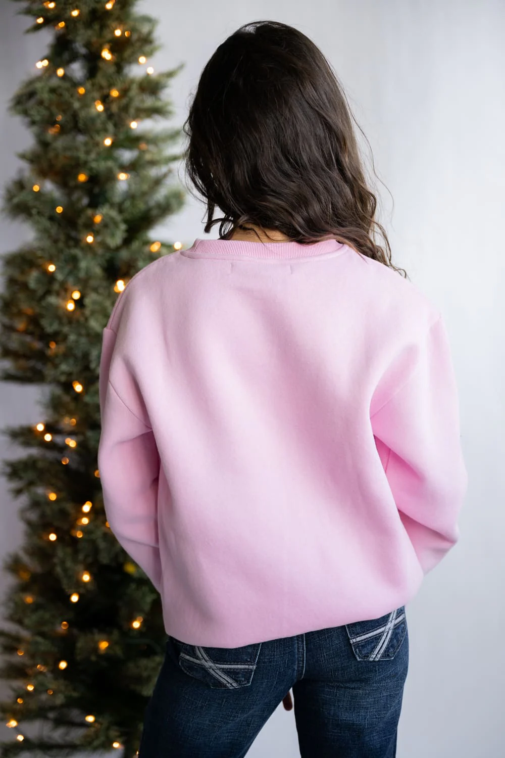 Simply Southern Youth Merry Christmas Embroidered Sweatshirt for Girls in Pink | PP-0225-YTH-CRW-DILARA-MERRY - Image 4