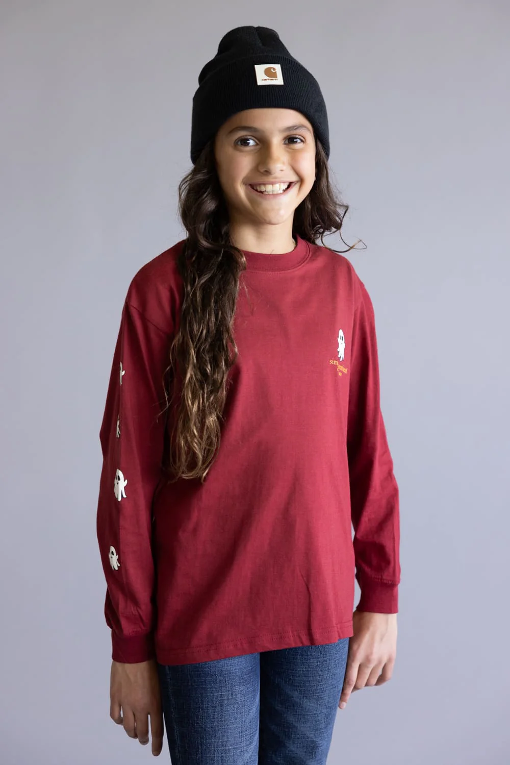 Simply Southern Youth Pumpkin Witch Hat Long Sleeve T-Shirt for Girls in Red | YTH-LS-PMPKN-CARMINE - Image 4