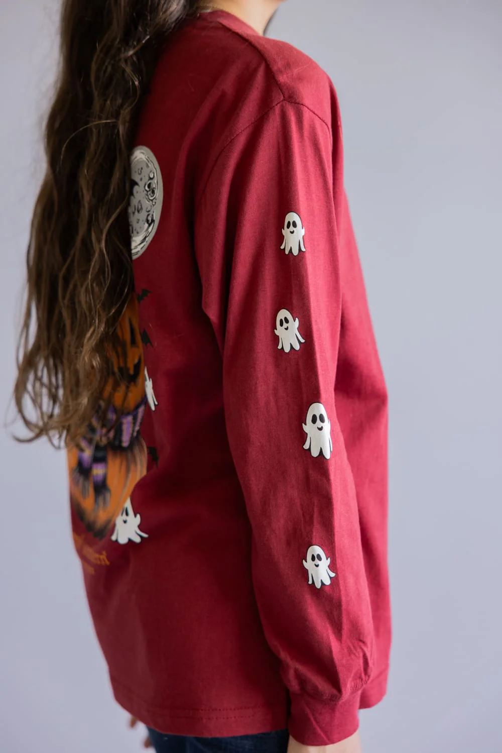 Simply Southern Youth Pumpkin Witch Hat Long Sleeve T-Shirt for Girls in Red | YTH-LS-PMPKN-CARMINE - Image 5