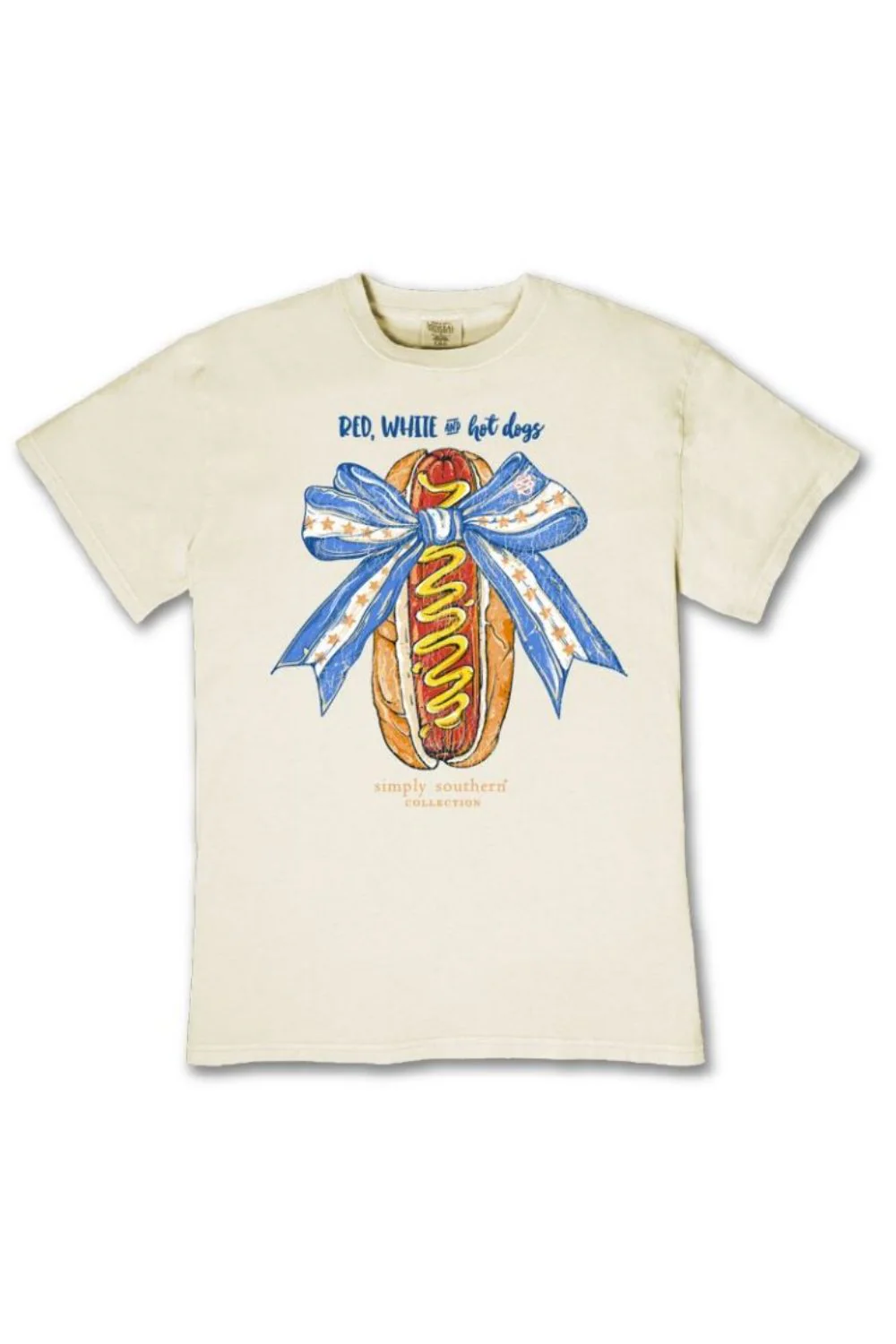Simply Southern Youth Red White and Hot Dogs Mineral Wash T-Shirt for Girls in Bone | YTH-MINWASH-DOG-BONE - Image 3