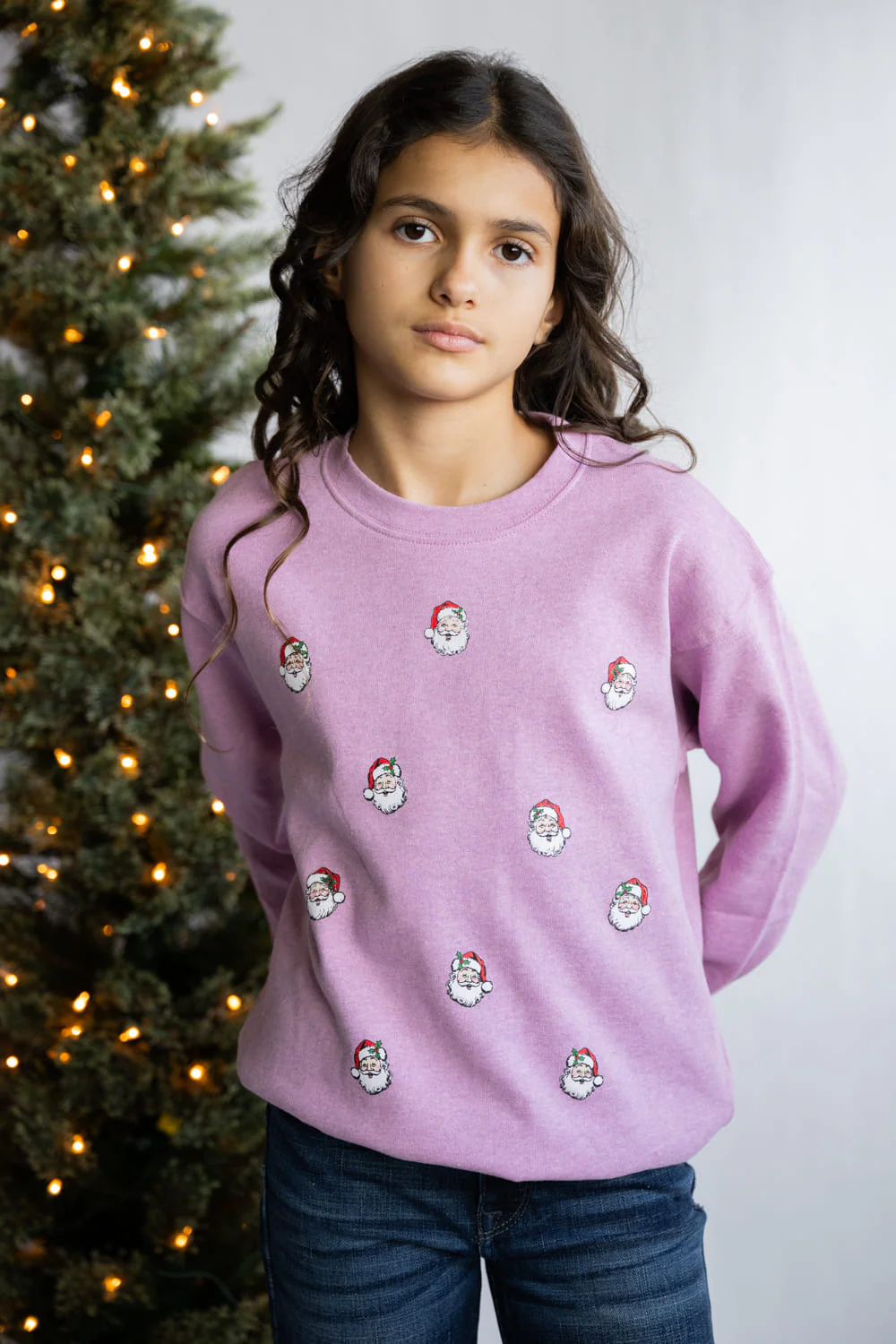 Simply Southern Youth Santa Crewneck for Girls in Pink | YTH-CREW-SANTA-BBLGUM - Image 2