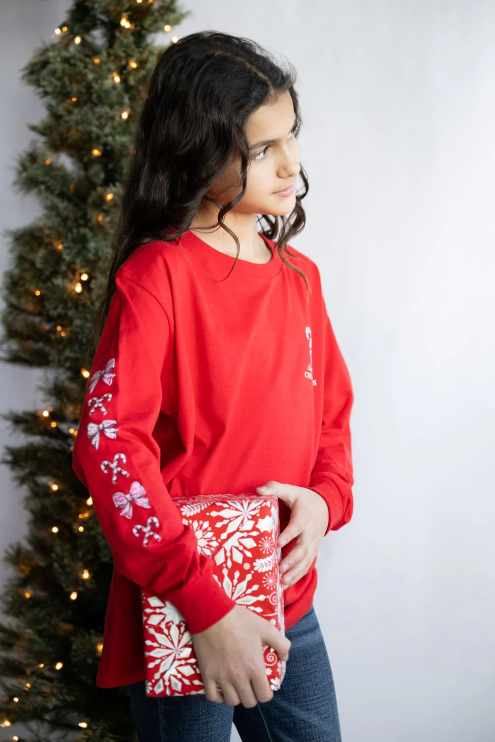 Simply Southern Youth Tree Long Sleeve T-Shirt for Girls in Red | YTH-LS-TREE-RED - Image 3