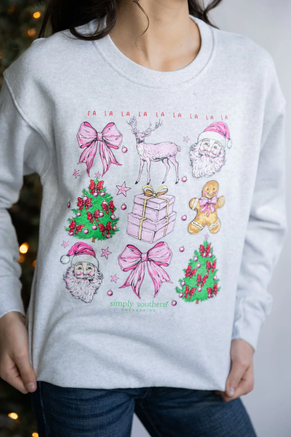 Simply Southern Youth Trees Crewneck for Girls in Light Grey | YTH-CREW-TREES-FLURRY - Image 4
