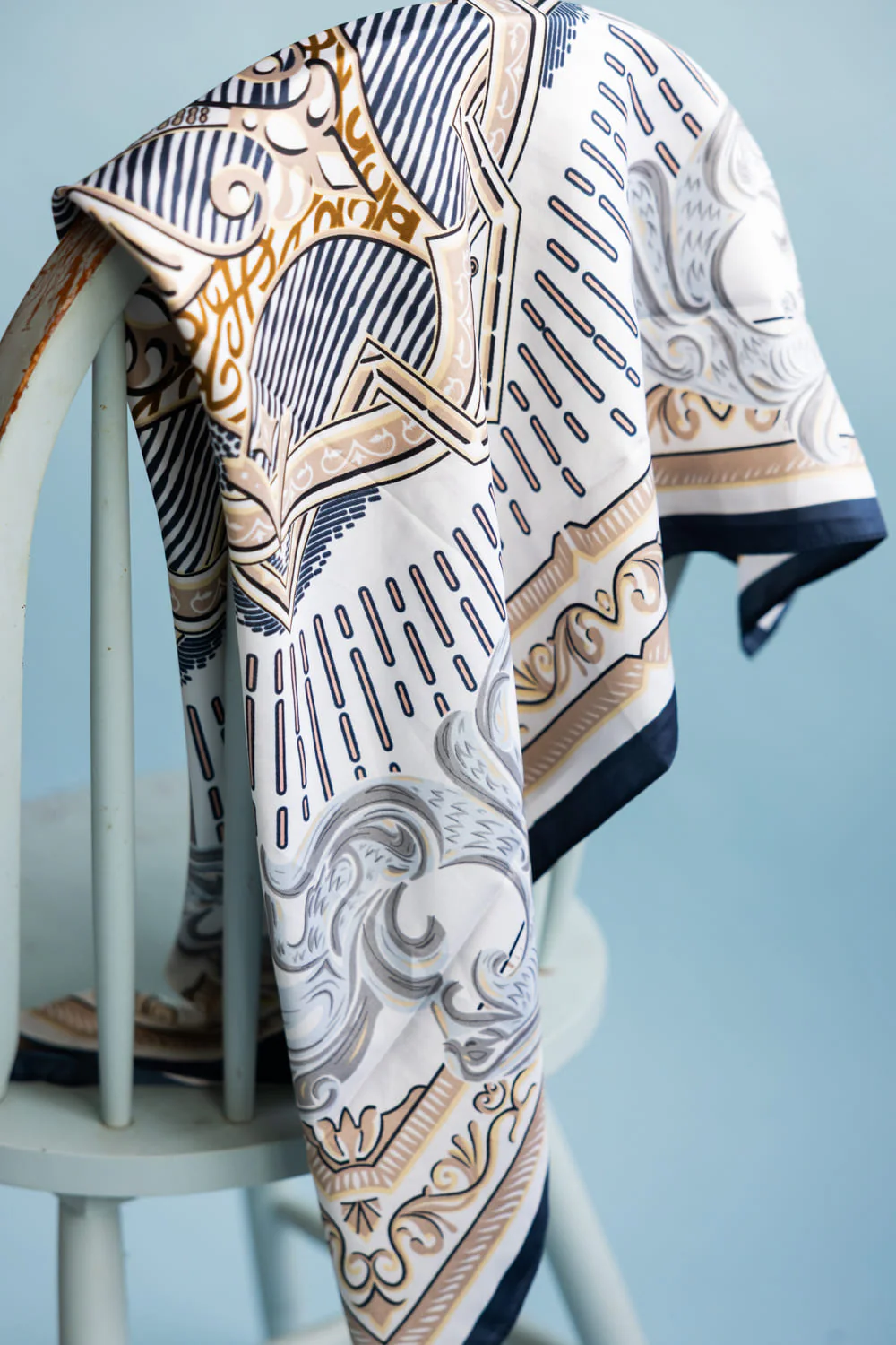 Small Stripe Silk Scarf for Women in Beige | BLQS073BGE - Image 3