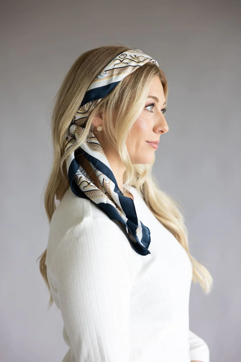Small Stripe Silk Scarf for Women in Beige | BLQS073BGE - Image 6