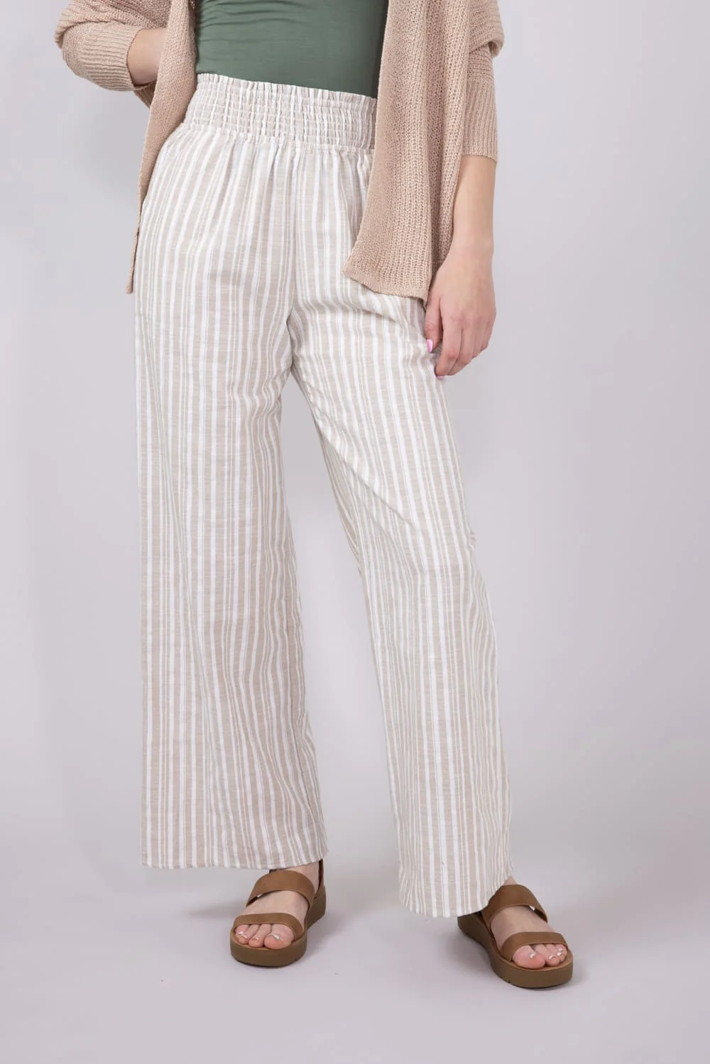 Smocked Waist Linen Wide Leg Pants for Women - Image 2