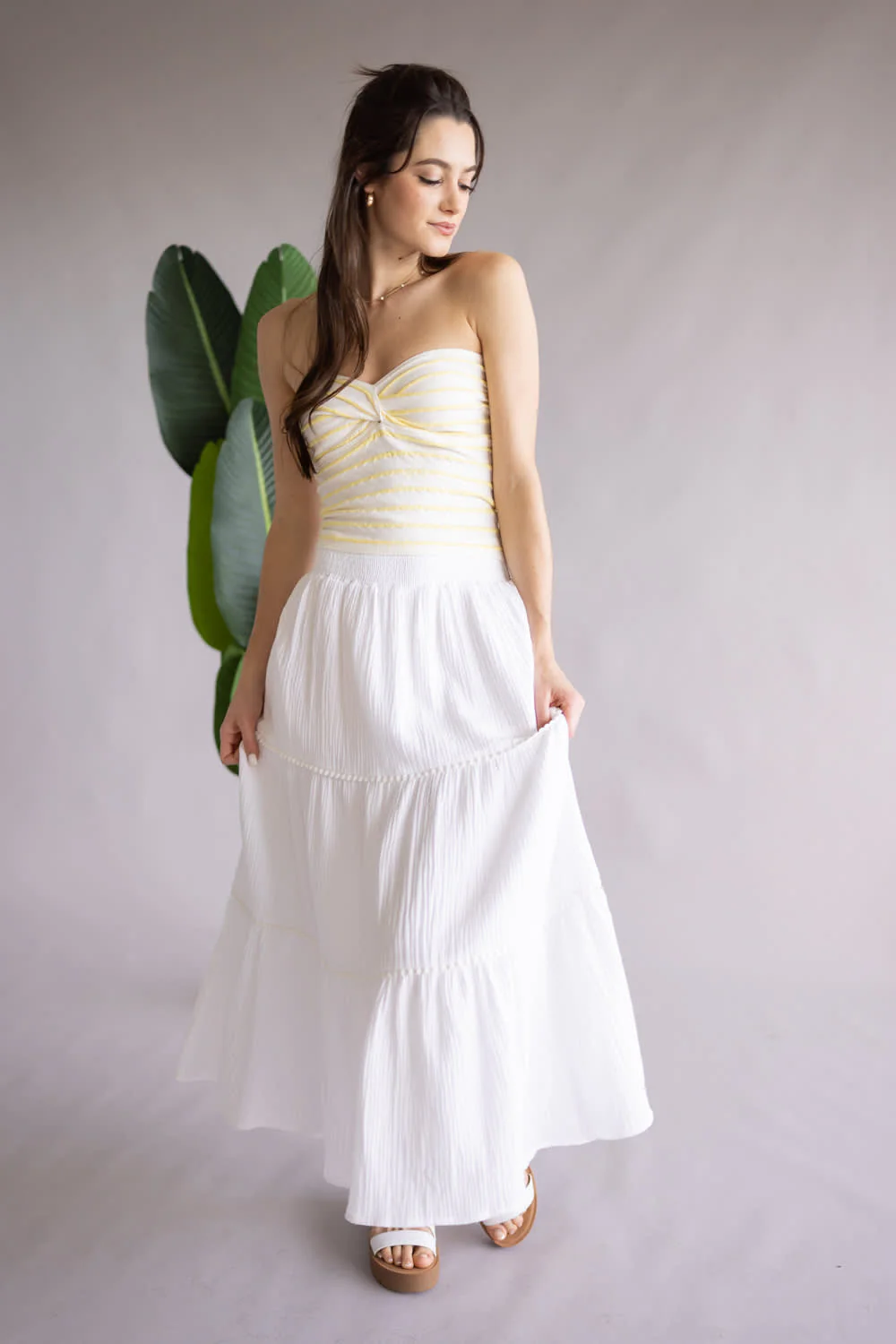 Smocked Waist Tiered Midi Skirt for Women in Off White | VS6222-OFFWHITE - Image 3