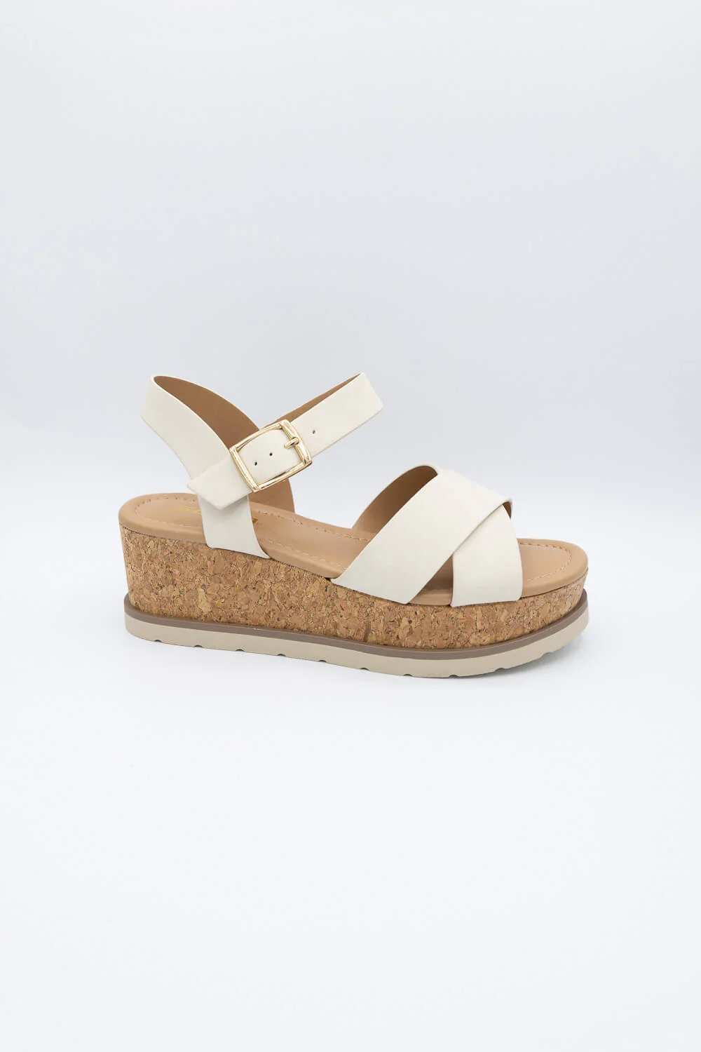 Soda Clever Criss Cross Platform Sandals for Women in Beige | CLEVER-S BEIGE - Image 3