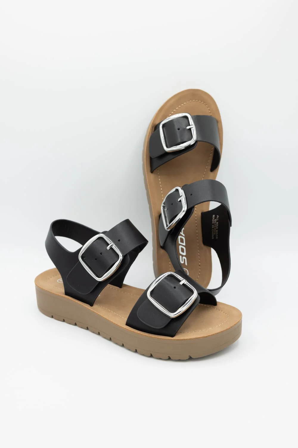 Soda Jackie Platform Sandals for Women in Black/Tan | JACKIE-S BLACK/TAN - Image 2