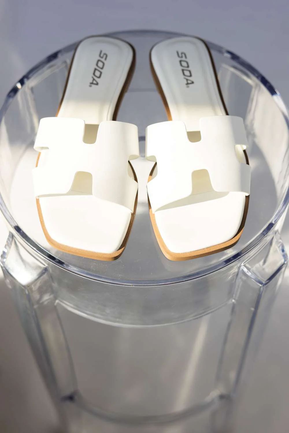 Soda Knit H-Band Slide Sandals for Women in White | KNIT-S WHITE - Image 2