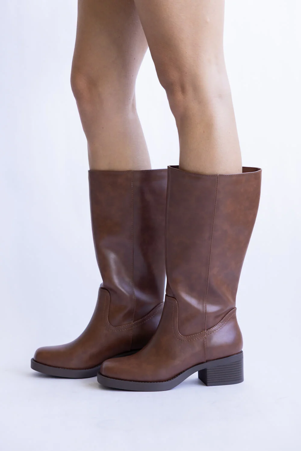Soda Mid Calf Faux Leather Boots for Women in Cognac | BELVIN-COGNAC - Image 3