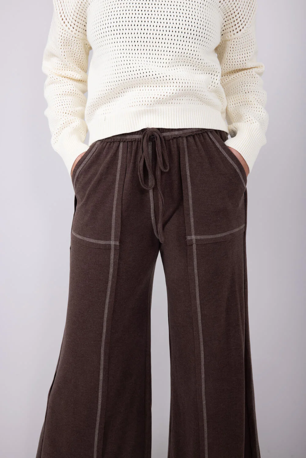 Soft Touch Wide Leg Lounge Pants for Women in Brown | FP3291-BROWN - Image 3