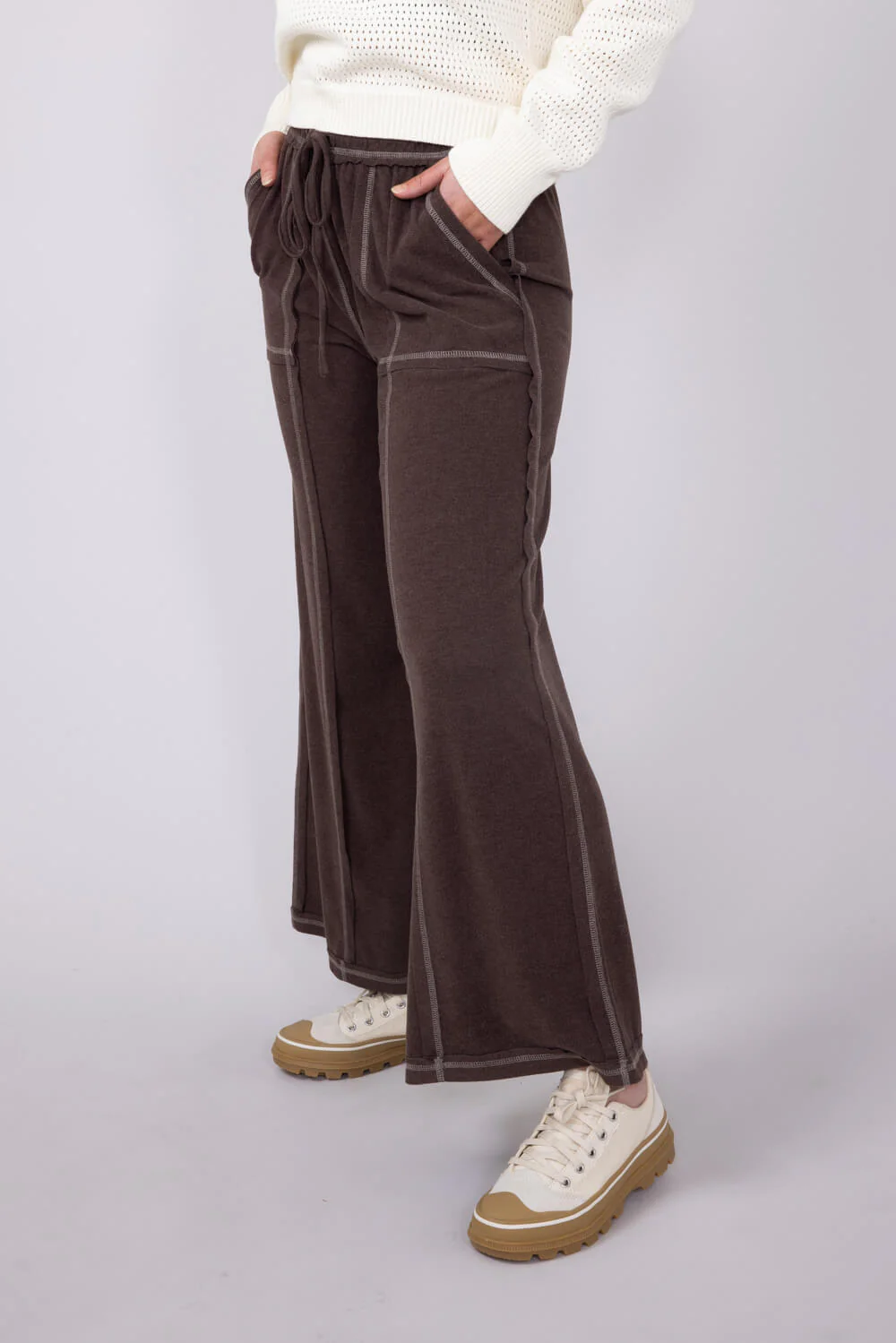 Soft Touch Wide Leg Lounge Pants for Women in Brown | FP3291-BROWN - Image 4