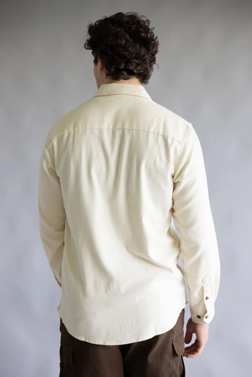 Solid Flannel Shirt for Men in Fog Ecru | TT8285GL-FOGECRU - Image 2