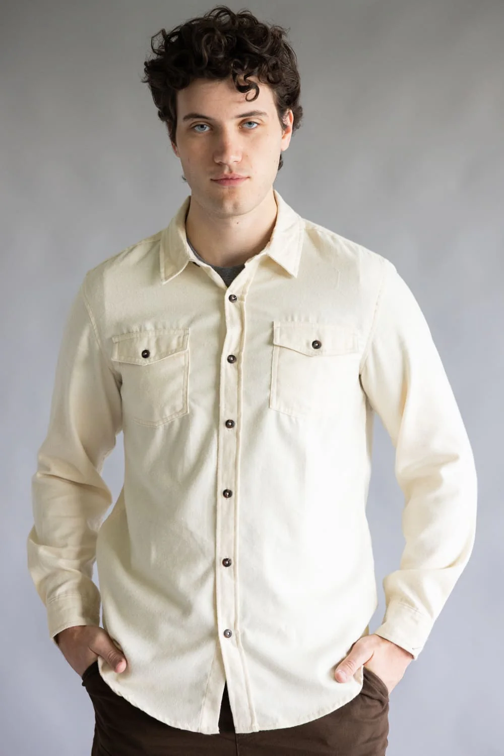 Solid Flannel Shirt for Men in Fog Ecru | TT8285GL-FOGECRU - Image 4