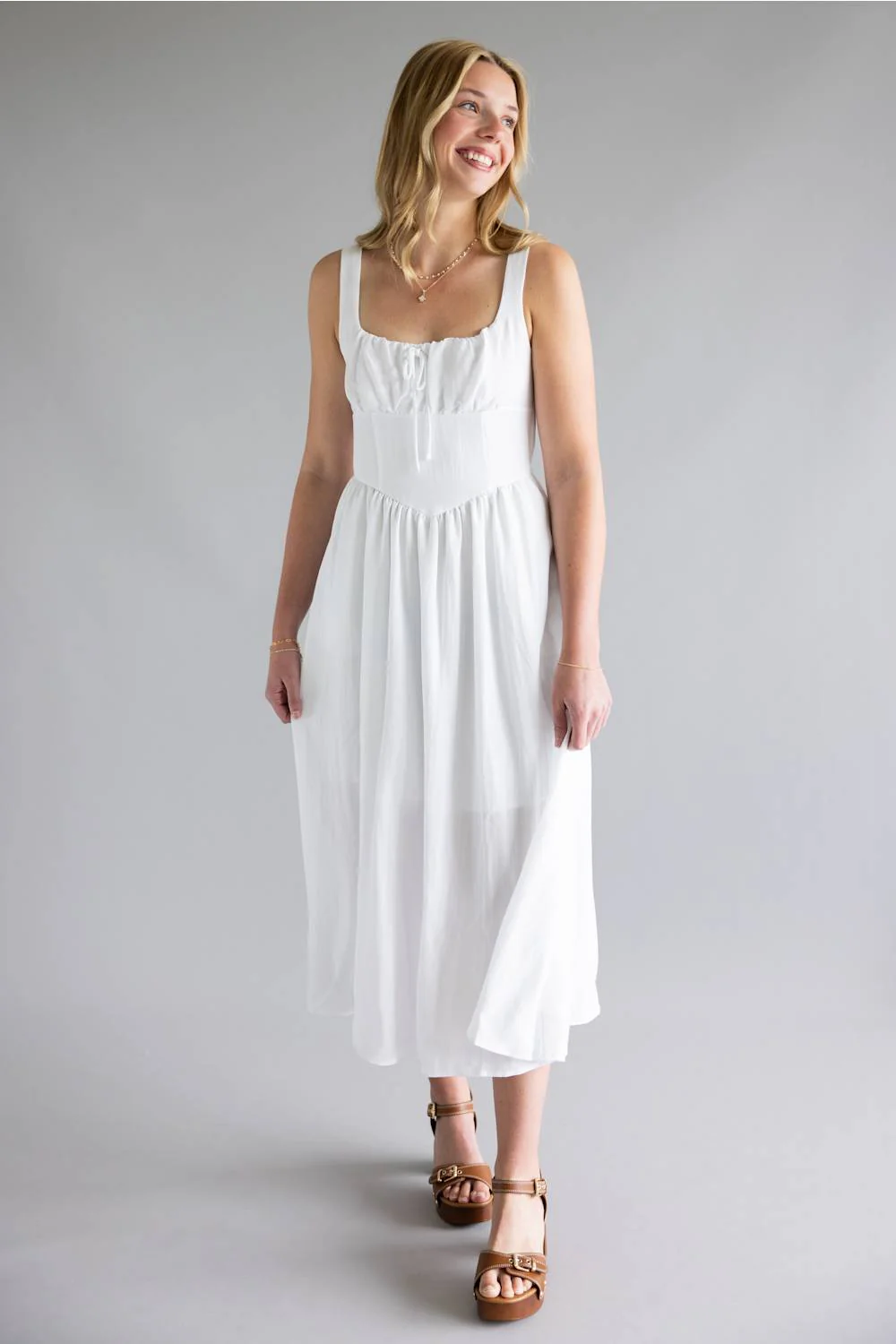 Solid Midi Dress for Women in White | TW1718-WHITE - Image 3