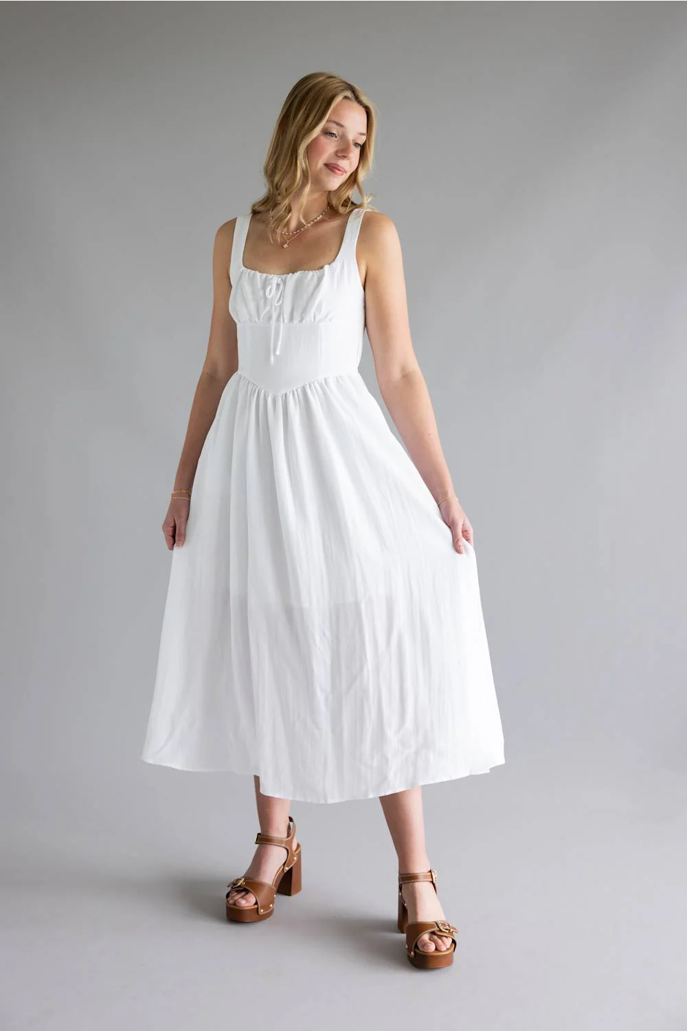 Solid Midi Dress for Women in White | TW1718-WHITE - Image 5