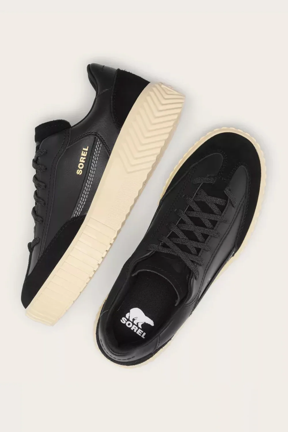 Sorel Out N About Ave T-Toe Sneakers for Women in Black/Honey White | 2144991-010 - Image 3