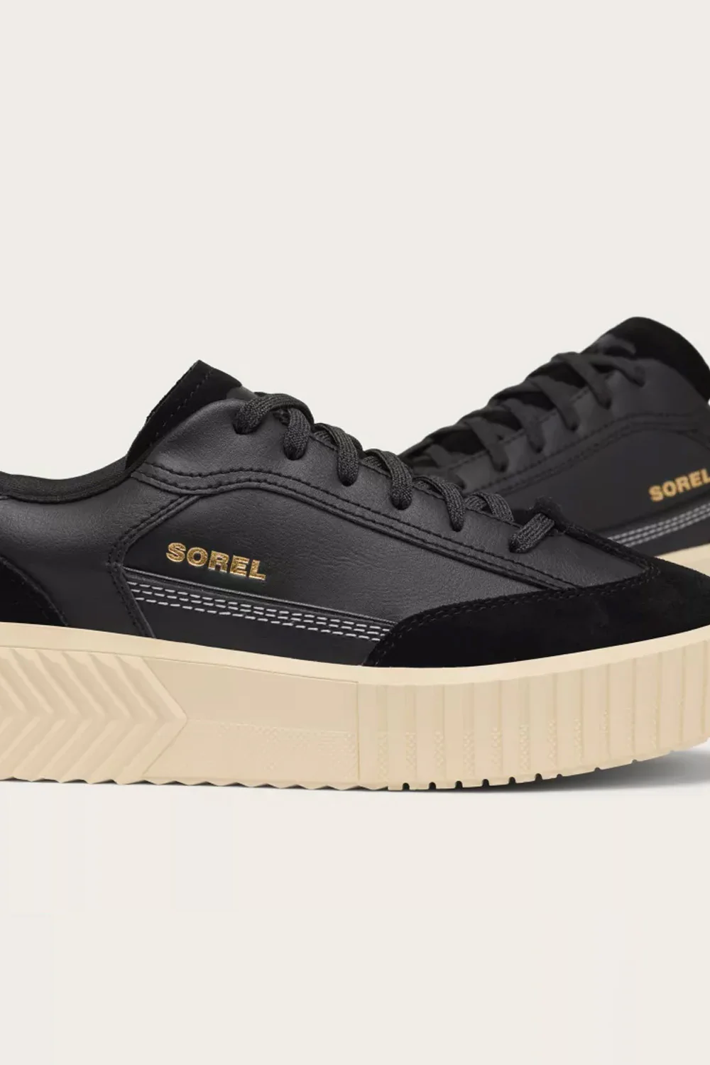 Sorel Out N About Ave T-Toe Sneakers for Women in Black/Honey White | 2144991-010 - Image 9