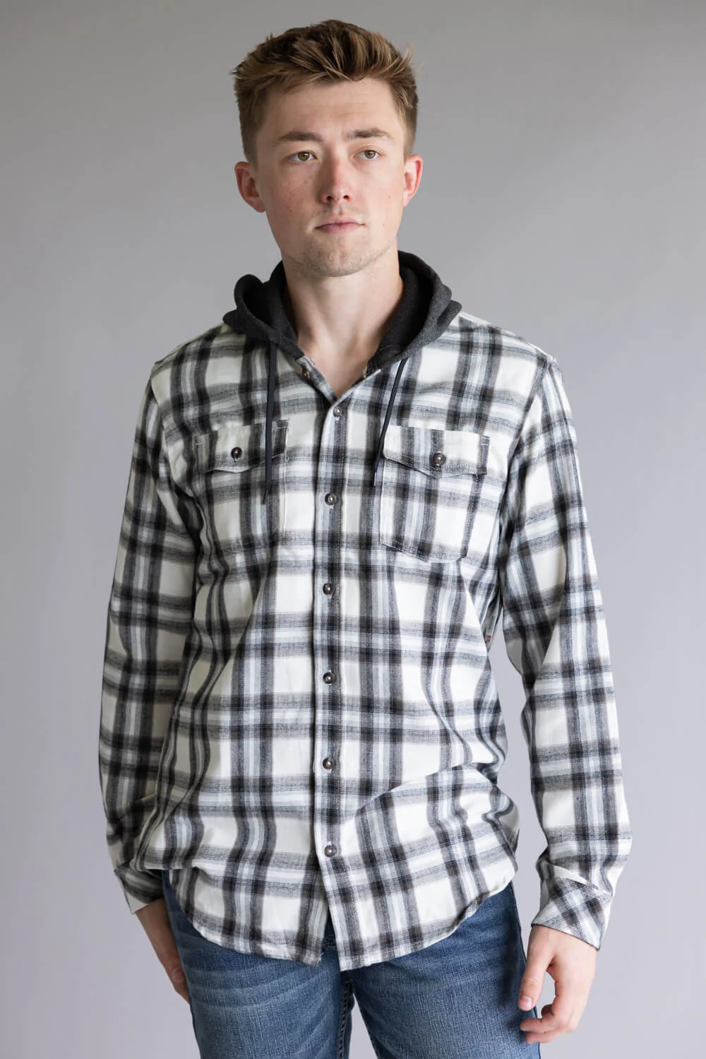 Split Hooded Plaid Flannel for Men - Image 2