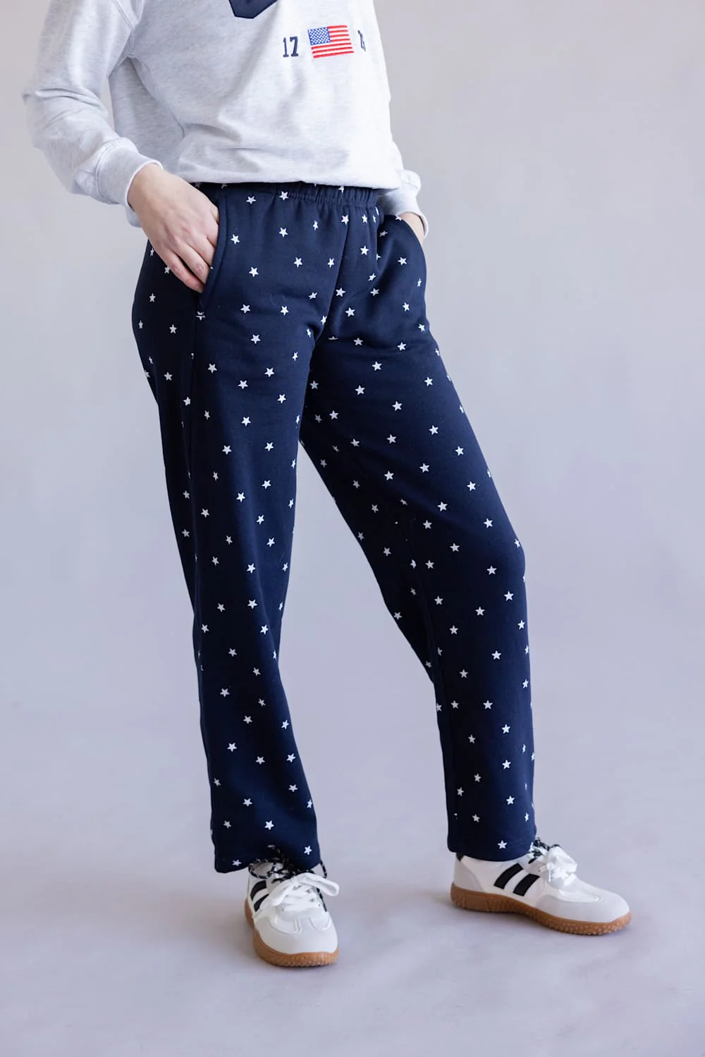 Star Pattern Straight Leg Sweatpants for Women in Navy | PA3004-NAVY - Image 4