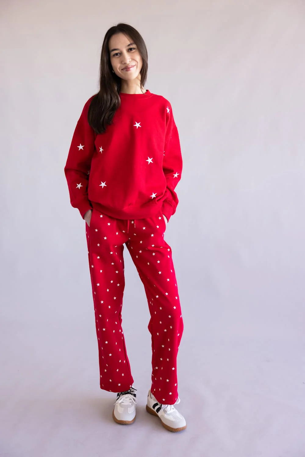 Star Pattern Straight Leg Sweatpants for Women in Red | PA3004-RED - Image 2