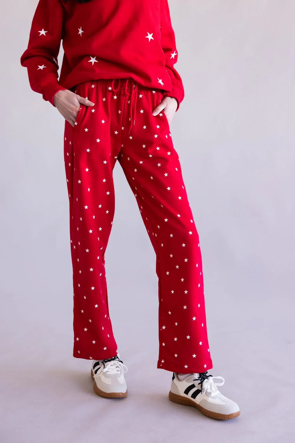 Star Pattern Straight Leg Sweatpants for Women in Red | PA3004-RED - Image 4