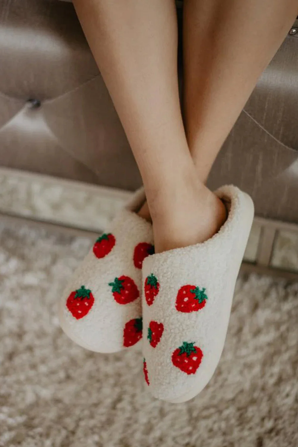 Strawberry Slippers for Women in White | KDC-SLPR-106-WHT - Image 2