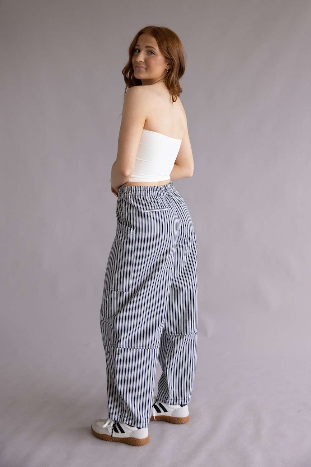Stripe Barrel Pants for Women in Navy | J6SP1010-NAVY - Image 2