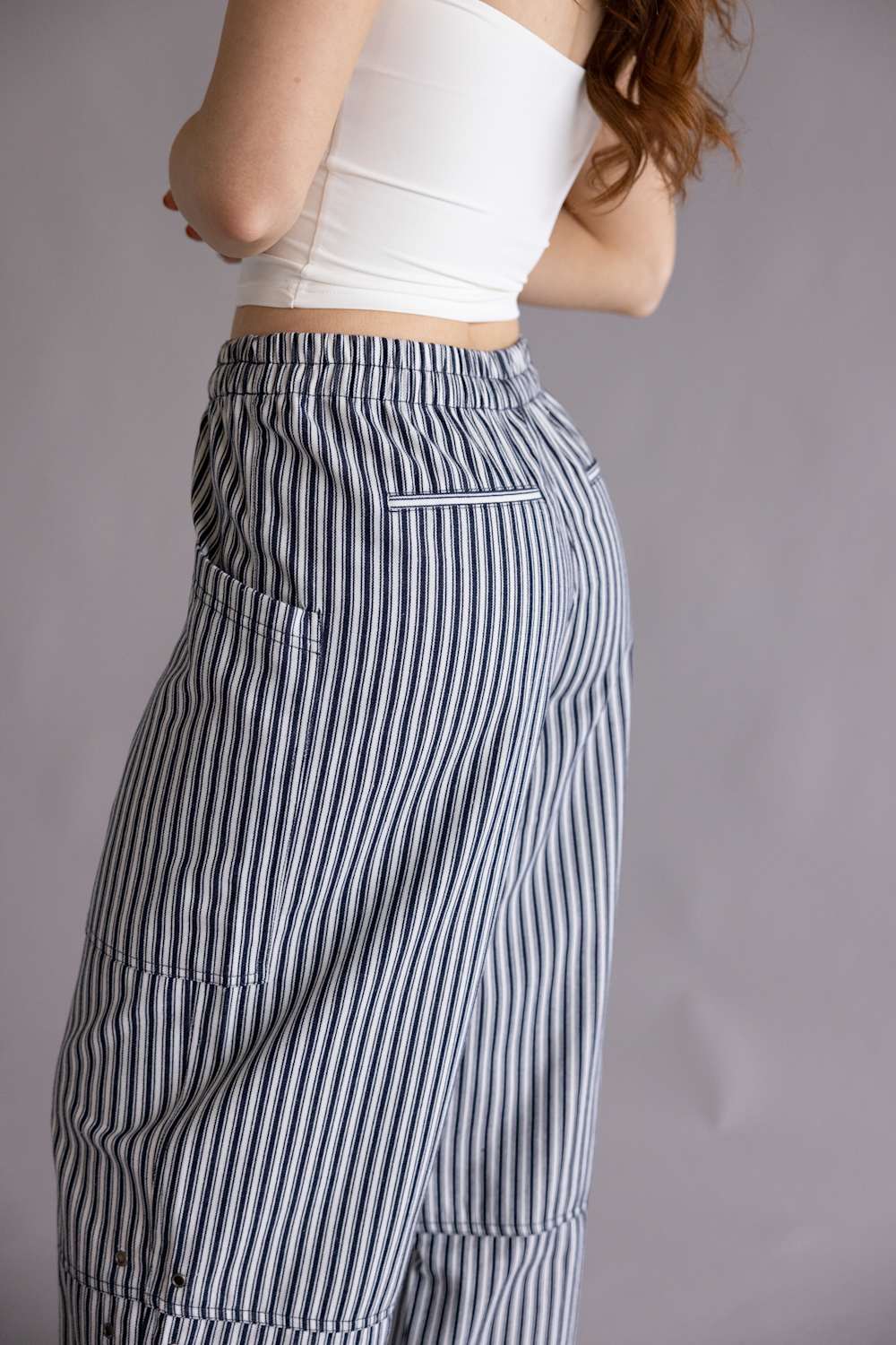 Stripe Barrel Pants for Women in Navy | J6SP1010-NAVY - Image 5