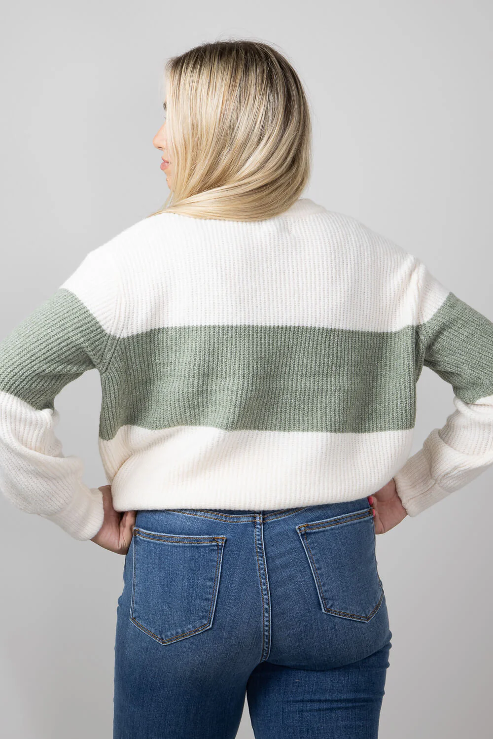Stripe Crewneck Sweater for Women in Green Combo | PF3S26302-GREENCOMBO - Image 2