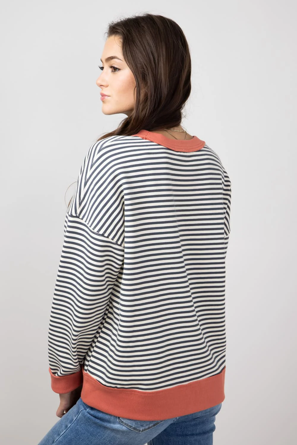 Striped Oversized Sweatshirt for Women in Charcoal | 19812-CHARCOAL - Image 2