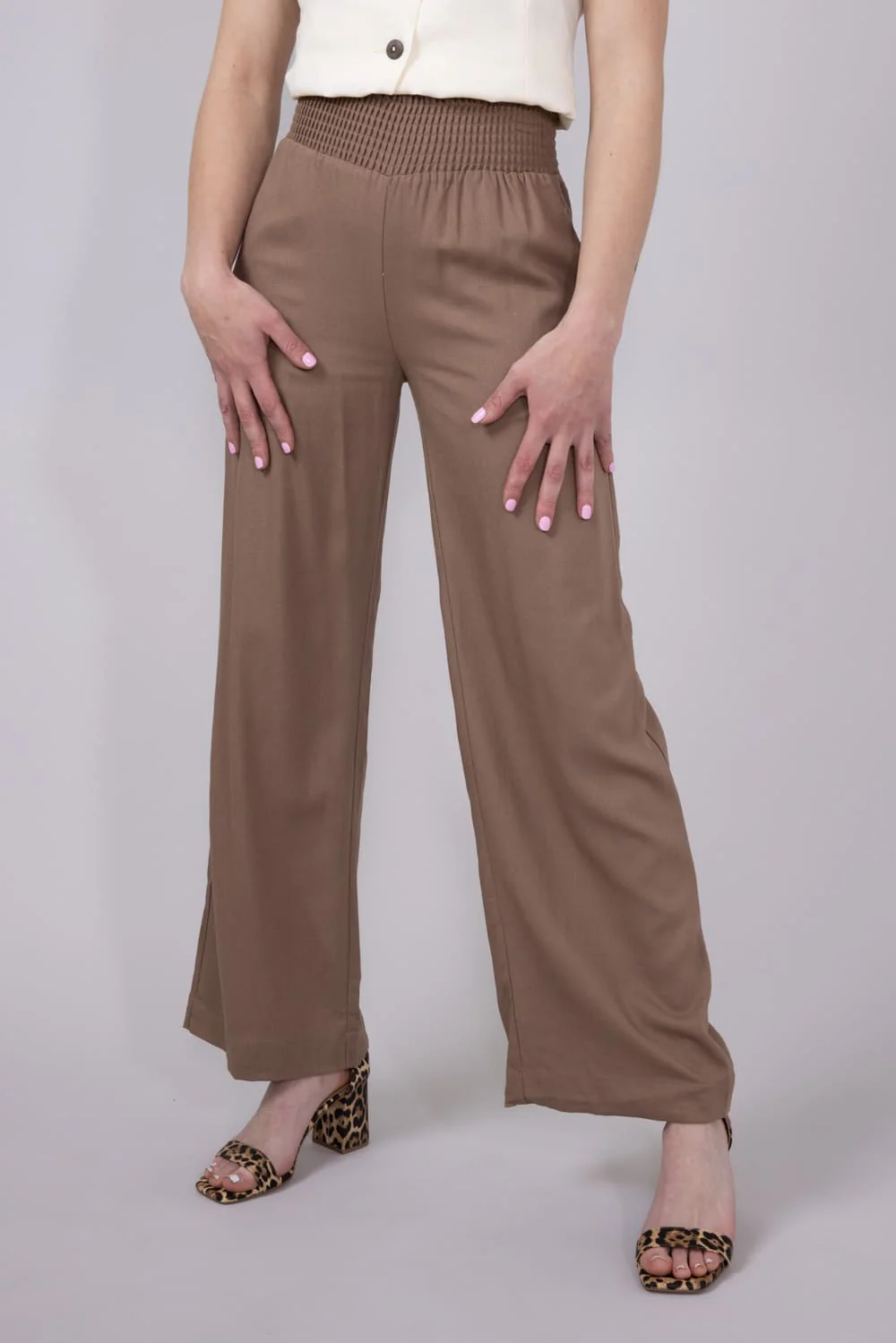 Love Tree Smocked Waist Linen Pants for Women in Mocha | 6987PS-MOCHA - Image 4