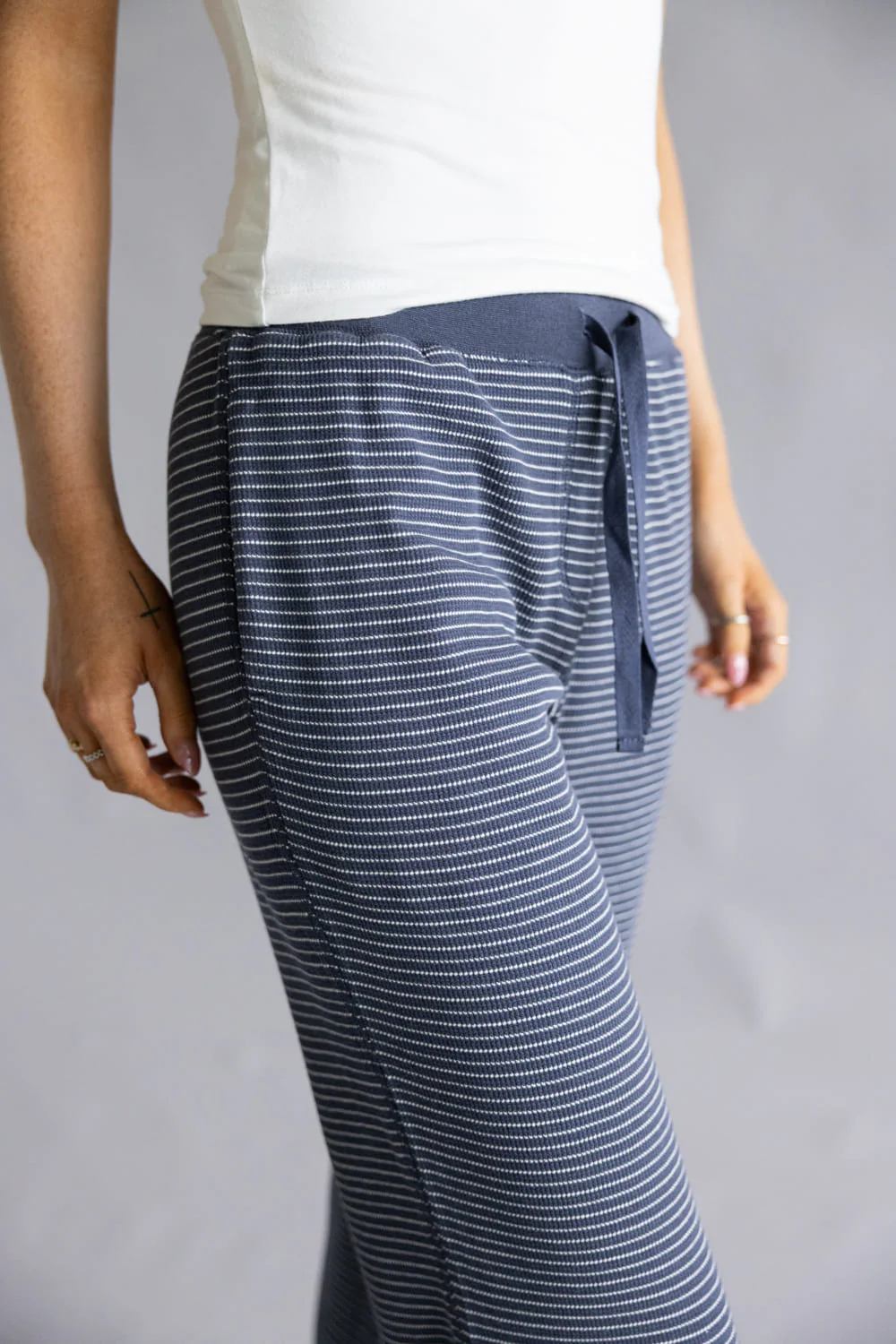 Stripe Thermal Lounge Pants for Women in Charcoal Blue | 42758-CHARCOALBLUE - Image 3