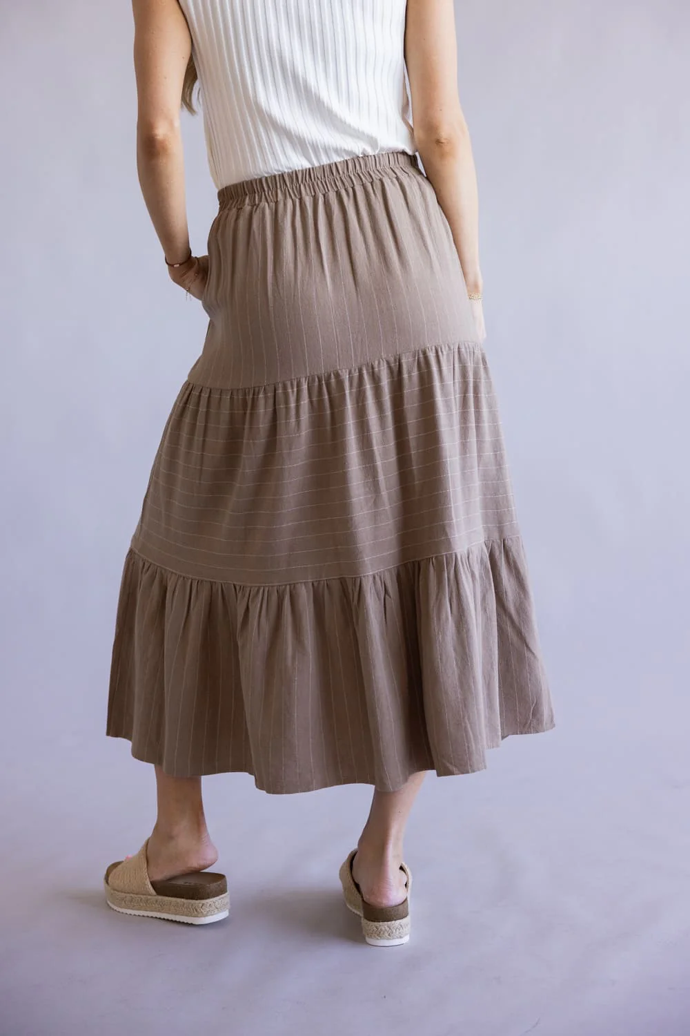 Tiered Striped Maxi Skirt for Women in Mocha/White | VS6252-MOCHAWHITE - Image 4