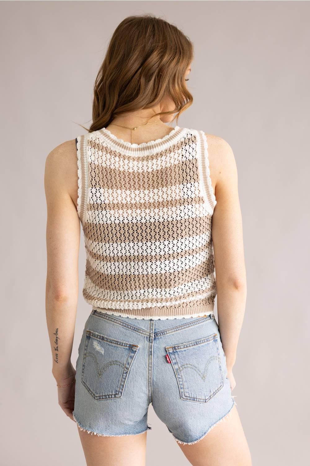 Striped Crotchet Sweater Tank for Women in Taupe | ATS9211-TPE - Image 4