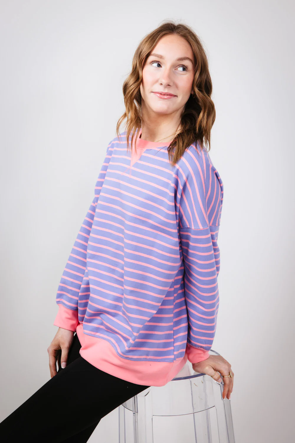 Striped French Terry Relaxed Sweatshirt for Women - Image 2