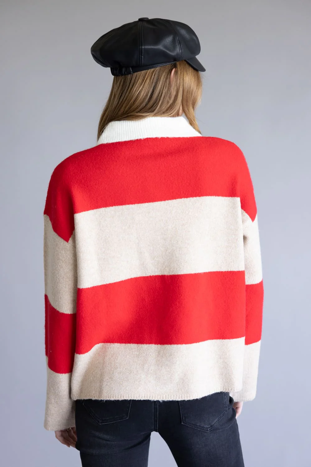 Striped Polo Sweater for Women in Cream/Red | AJT5047-TAUPERED - Image 2
