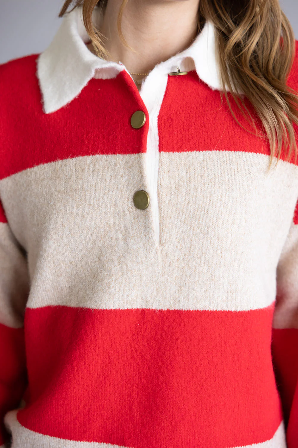 Striped Polo Sweater for Women in Cream/Red | AJT5047-TAUPERED - Image 4