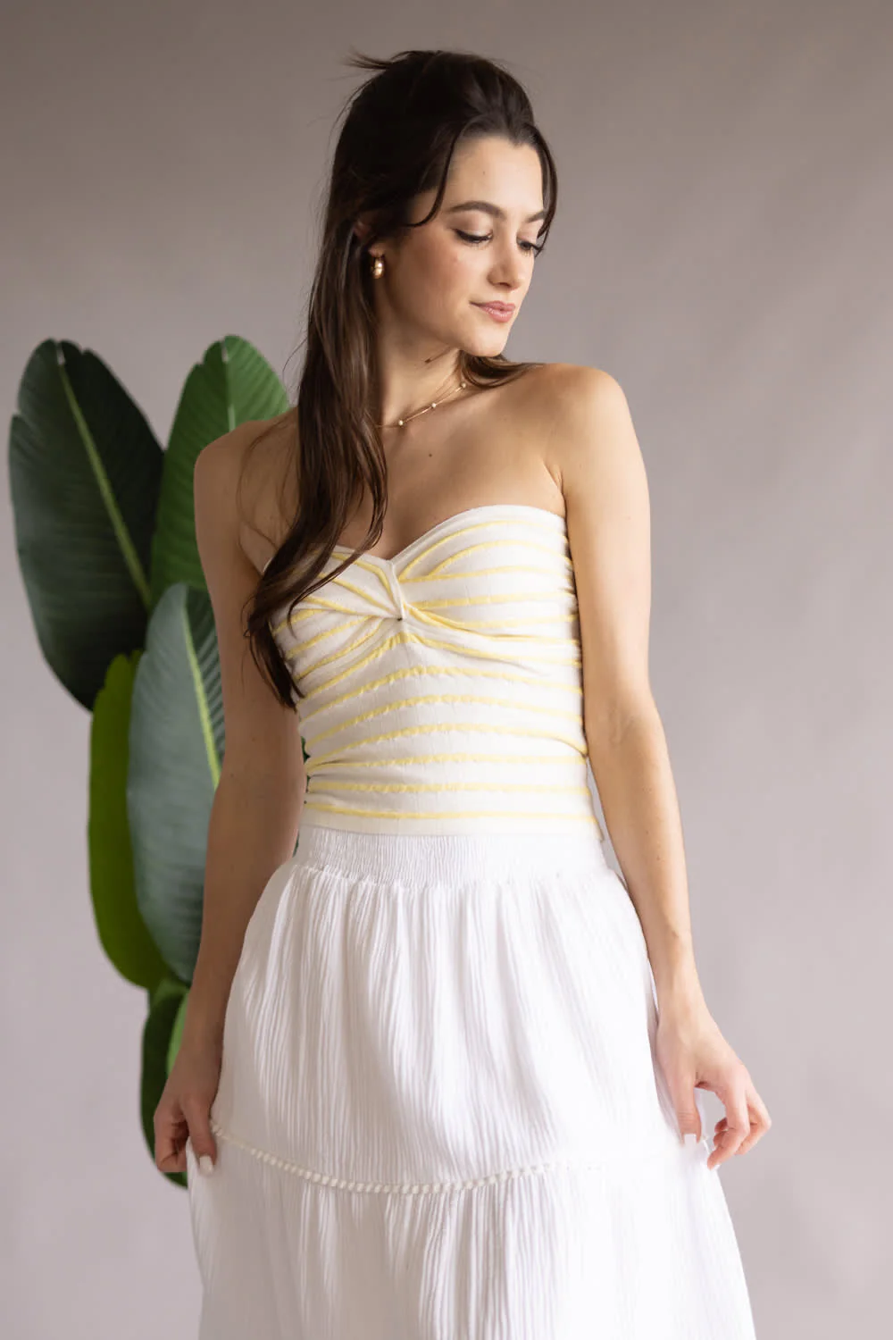 Striped Twist Front Tube Top for Women in Yellow/White | SWT70000-OFFWHITEYELLOW - Image 2