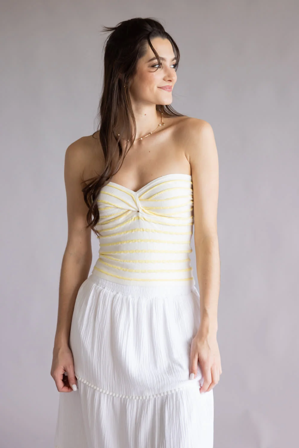 Striped Twist Front Tube Top for Women in Yellow/White | SWT70000-OFFWHITEYELLOW - Image 3
