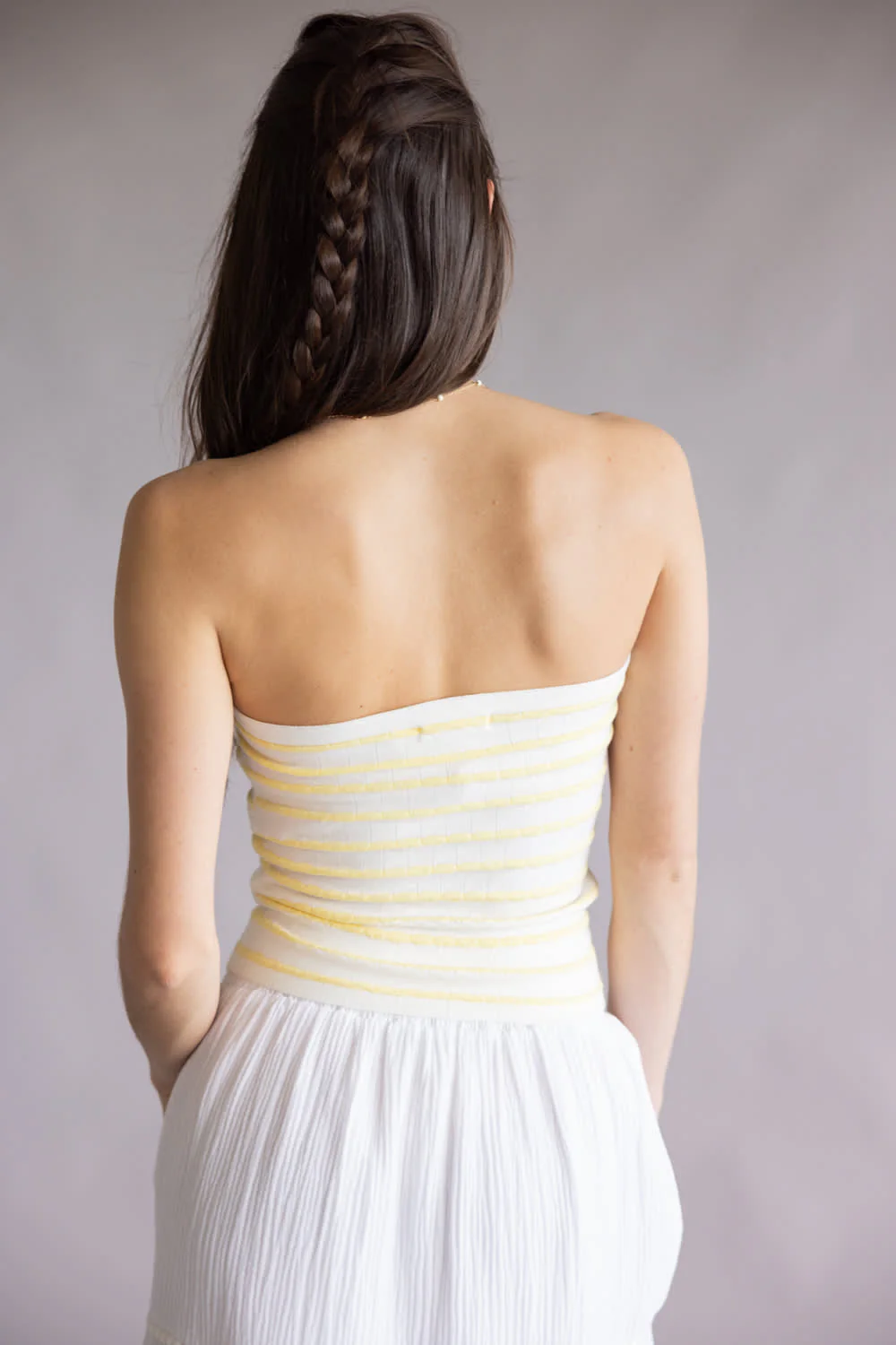 Striped Twist Front Tube Top for Women in Yellow/White | SWT70000-OFFWHITEYELLOW - Image 4