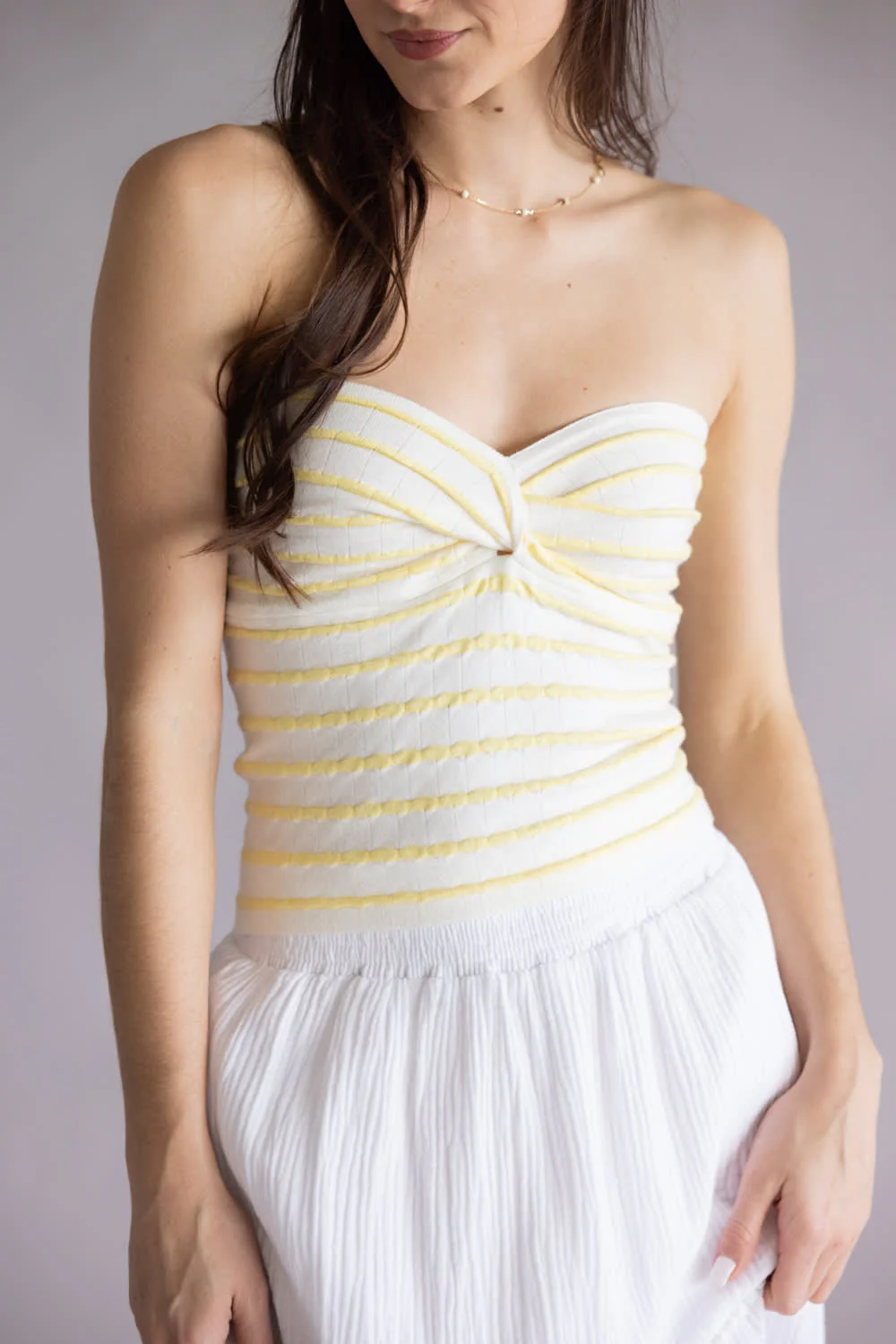 Striped Twist Front Tube Top for Women in Yellow/White | SWT70000-OFFWHITEYELLOW - Image 5