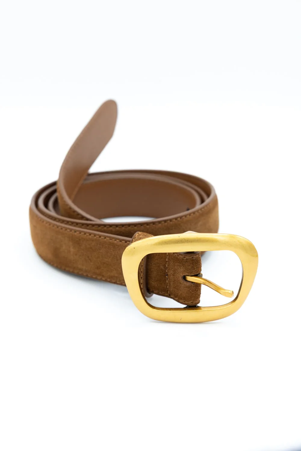 Sueded Leather Gold Buckle Belt for Women in Brown | 5270-CARAMEL - Image 2