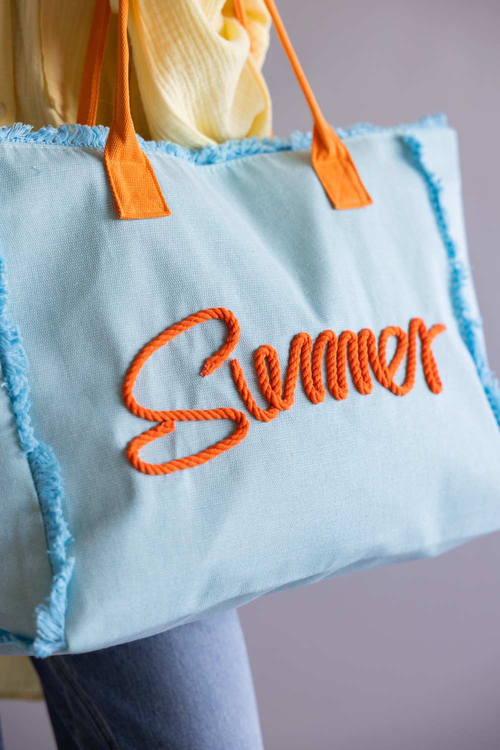 Summer Rope Canvas Tote Bag in Light Blue/Orange | TB0204-BL - Image 3